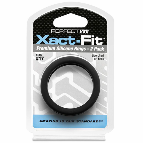 Xact-Fit Silicone Cock Ring #17 - 2/pk Black 1.7" Silicone