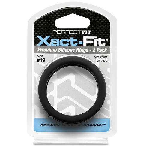 Xact-Fit Silicone Cock Ring #19 - 2/pk Black 1.9" Silicone
