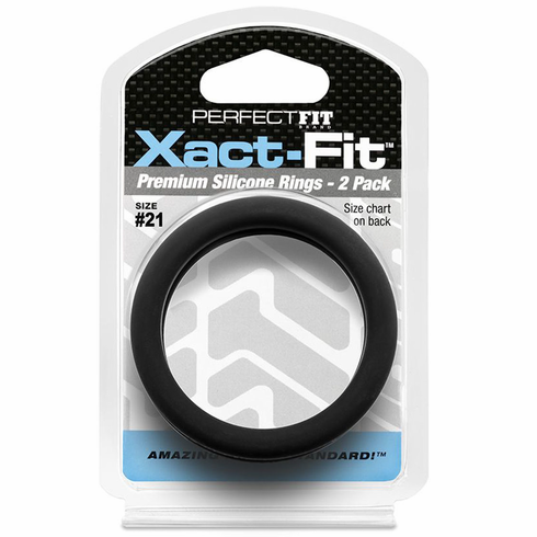 Xact-Fit Silicone Cock Ring  #21- 2/pk Black 2.1" Silicone