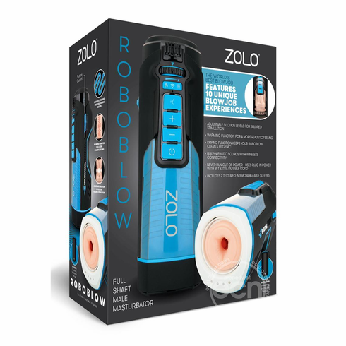 ZOLO Roboblow Full Shaft Male Blow Job Masturbator Blue/Black 11" TPE/TPR/ABS