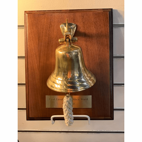 4 inch Solid Brass Bell Mounted on Walnut Plaque