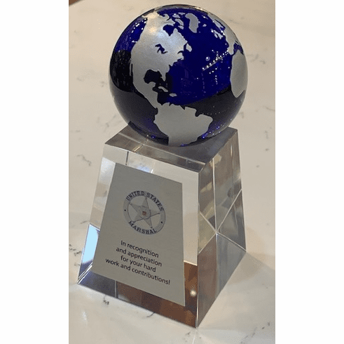 Blue Globe Crystal Trophy