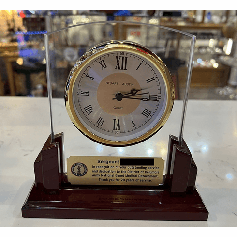 Glass Clock with Rosewood Piano-Finish Base