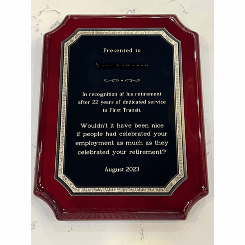 High Gloss Cherry Finish Plaque