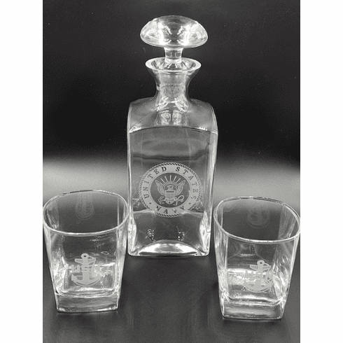 Navy Decanter with 2 CPO Glasses