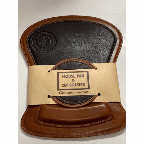 Navy Leather Mouse Pad and Coaster Set