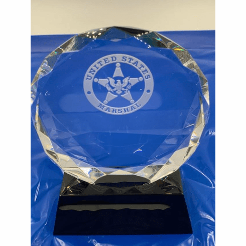 Round Facet Crystal on Black Base with USMS Badge
