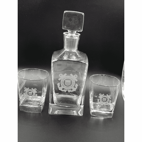 USCG Decanter with 2 Rock Glasses