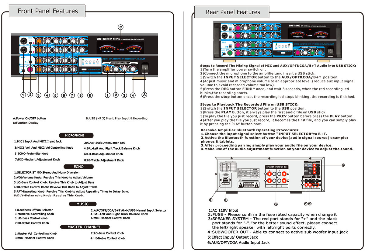 Mixing Amplifier Karaoke 1500W by Singtronic Model KA550Pro