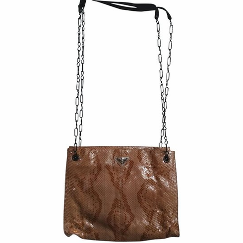 PradaGenuine Reptile with Chain and Strap Brown Snakeskin Leather Shoulder Bag
