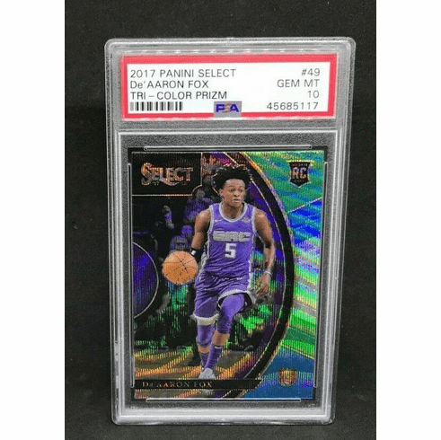 2017-18 Select De'Aaron Fox Concourse Silver Tri-Color PRIZM Rookie RC PSA 10