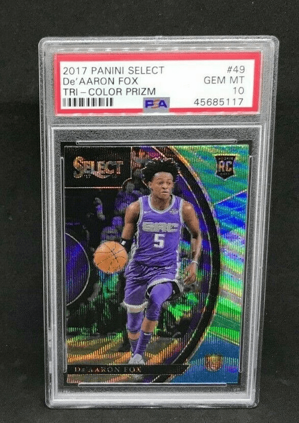 2017-18 Select De'Aaron Fox Concourse Silver Tri-Color PRIZM Rookie RC PSA 10