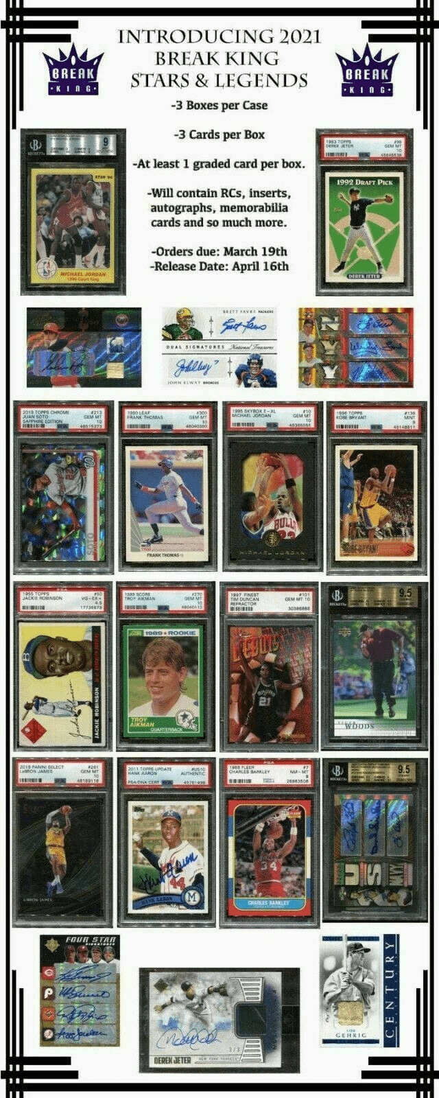 2021 Leaf Break Kings Stars and Legends Factory Sealed 3 Box Case (3 Cards Per)
