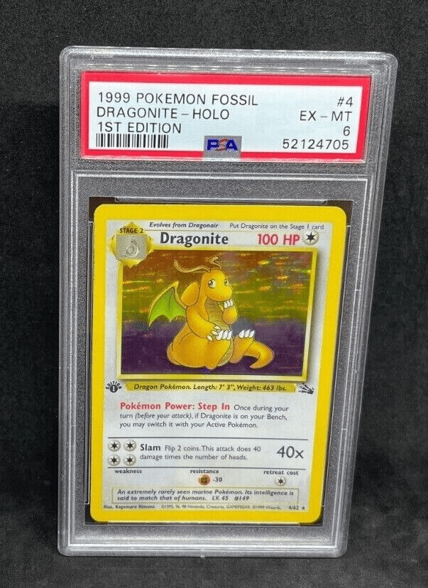Pokemon 1st Fossil Dragonite 4/62 Holo Foil Rare WOTC Vintage PSA 6 EX