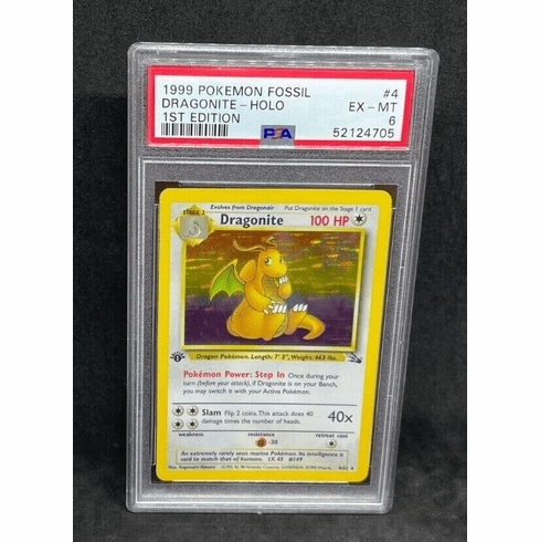 Pokemon 1st Fossil Dragonite 4/62 Holo Foil Rare WOTC Vintage PSA 6 EX