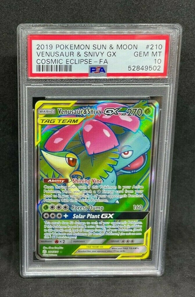 Pokemon Cosmic Eclipse Venusaur & Snivy GX 210/236 Full Art Holo Foil PSA 10 GEM MINT