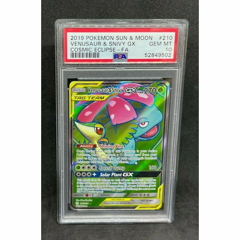 Pokemon Cosmic Eclipse Venusaur & Snivy GX 210/236 Full Art Holo Foil PSA 10 GEM MINT