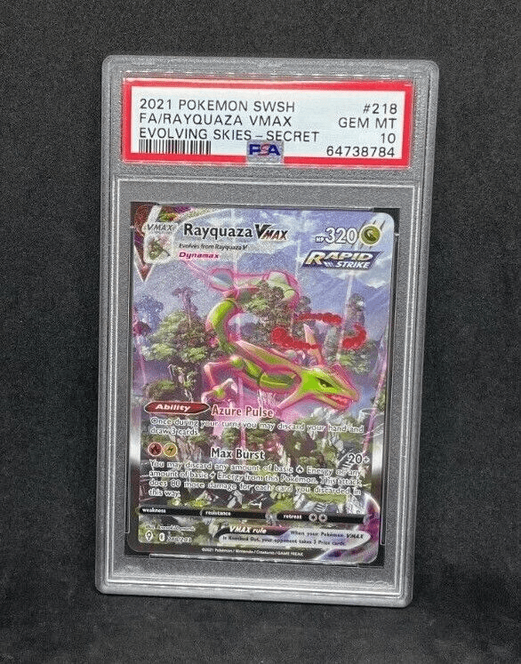 Pokemon Evolving Skies Rayquaza Vmax 218/203 Alternate Alt Art Ultra Holo PSA 10