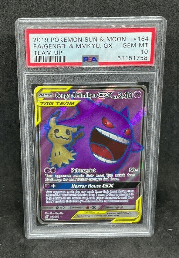 Pokemon S&M Team Up Gengar & Mimikyu GX 164/181 Full Art Ultra Rare Holo PSA 10 GEM MINT