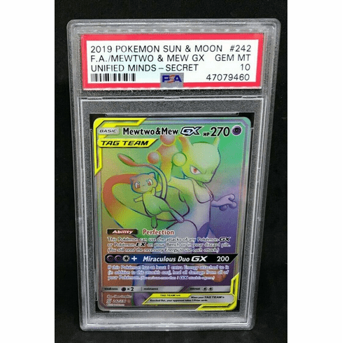 Pokemon SM S&M Unified Minds Mewtwo & Mew GX 242/236 Full Art Secret Holo PSA 10