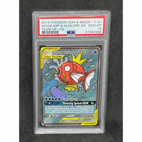 Pokemon SM Sun and Moon Magikarp & Wailord GX 161/181 Alternate Art Holo PSA 10