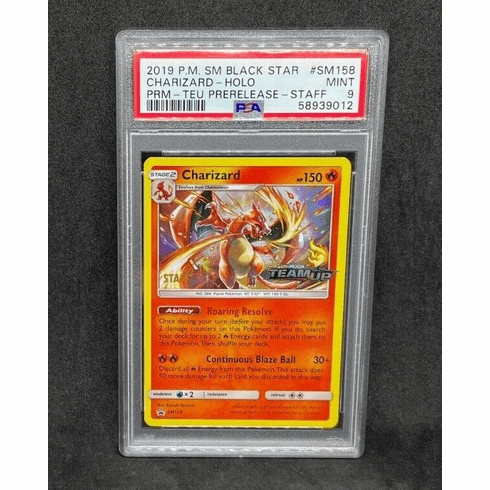 Pokemon SM Team Up Prerelease STAFF Charizard SM158 Black Star Promo PSA 9 MINT