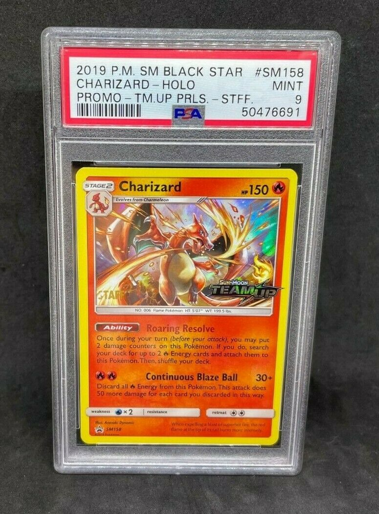 Pokemon SM Team Up Prerelease STAFF Charizard SM158 Holo Foil Promo PSA 9 MINT
