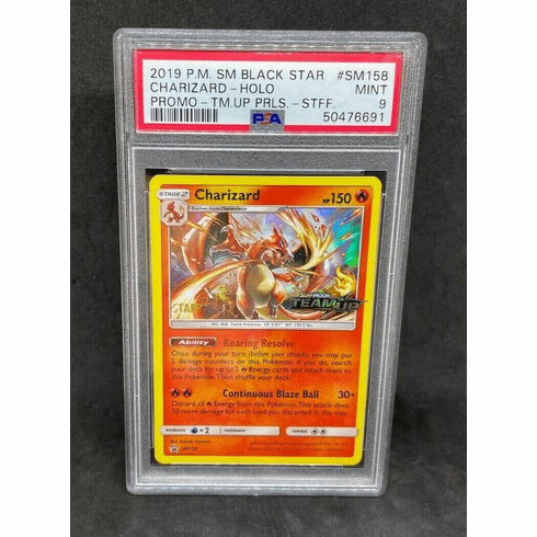 Pokemon SM Team Up Prerelease STAFF Charizard SM158 Holo Foil Promo PSA 9 MINT