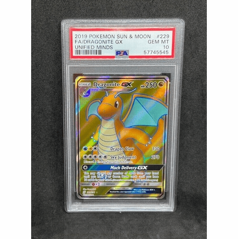 Pokemon SM Unified Minds Dragonite GX 229/236 Full Art Ultra Rare Holo PSA 10