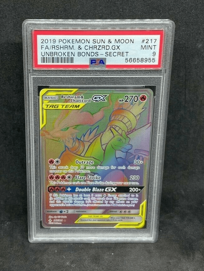 Pokemon Unbroken Bonds Reshiram & Charizard GX 217/214 Ultra Secret Rare PSA 9 MINT