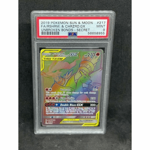 Pokemon Unbroken Bonds Reshiram & Charizard GX 217/214 Ultra Secret Rare PSA 9 MINT