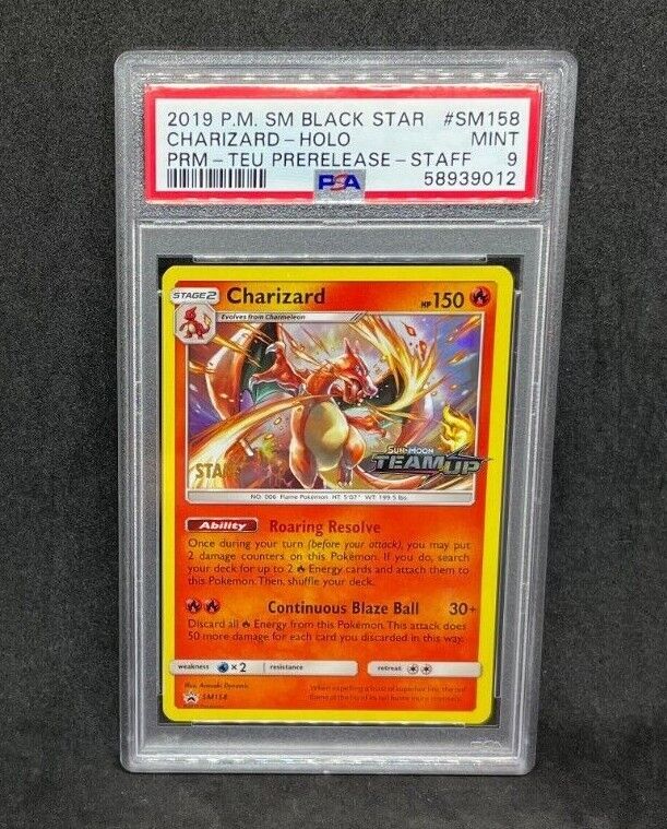Pokemon SM Team Up Prerelease STAFF Charizard SM158 Black Star Promo PSA 9  MINT