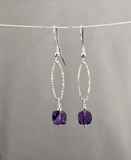 Amethyst Cube on Sterling Silver Diamond Cut Hoop Amethyst Cube on Sterling Silver Diamond Cut Hoop