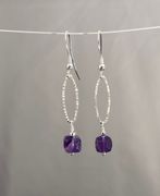 Amethyst Cube on Sterling Silver Diamond Cut Hoop