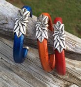 Italian Leather with Pewter Flower-LIMITED AVAILABILITY