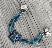 Lampwork Glass Focal w Triple Strands of Blue Apatite
