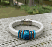 Metallic Cream Leather w Turquoise Copper Enamel Slider