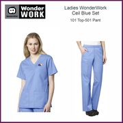 101-501C- Ladies WonderWork Ceil Blue Scrub Set