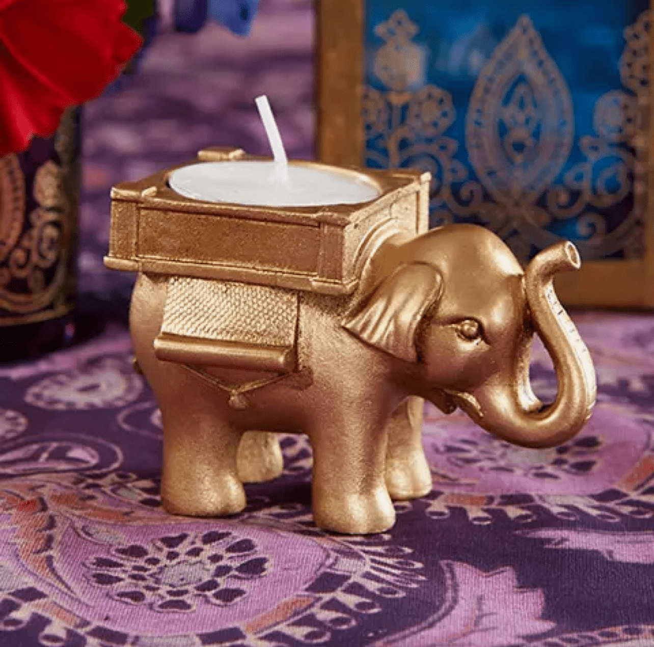 Lucky Elephant Golden Tealight Holder