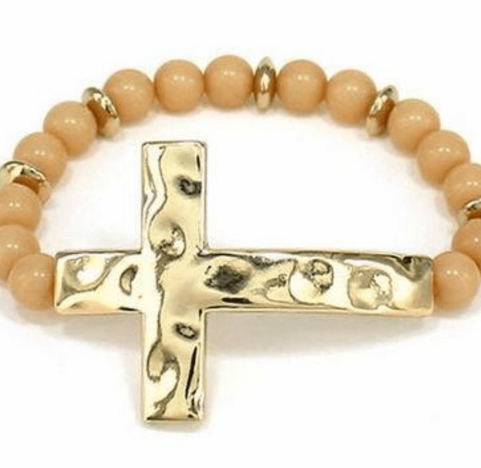 Round Bead Hammer Cross Bracelet