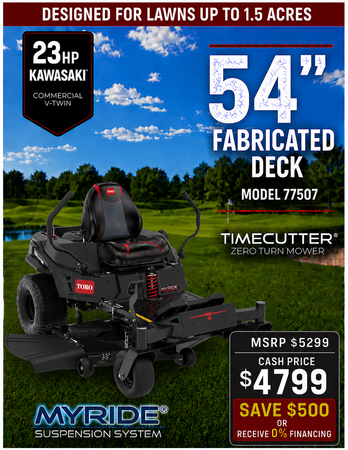 54 23hp Toro TIMECUTTER Zero-Turn Mower with Kawasaki Engine and MyRIDE Comfort Suspension
