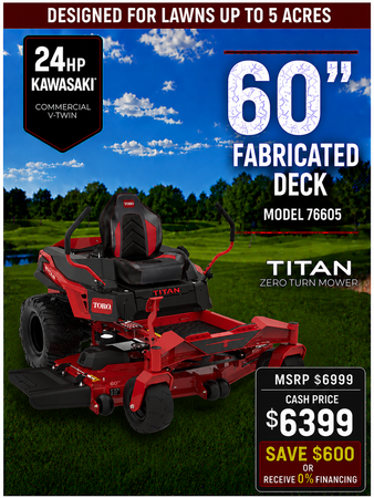 60 24hp Toro TITAN Zero-Turn Mower with Kawasaki Engine