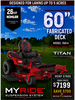 60 26hp Toro TITAN Zero-Turn Mower with Kohler Engine and MyRIDE Comfort Suspension