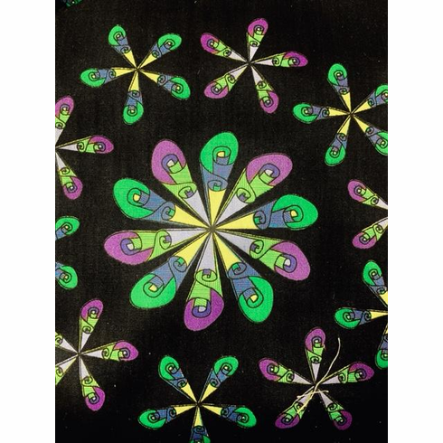 Cotton Fabrics Black with Green Flowers (Closeout Item)