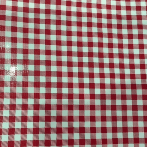 Mini Gingham Red Check Tablecloth Vinyl 54 Inch (Oilcloth)