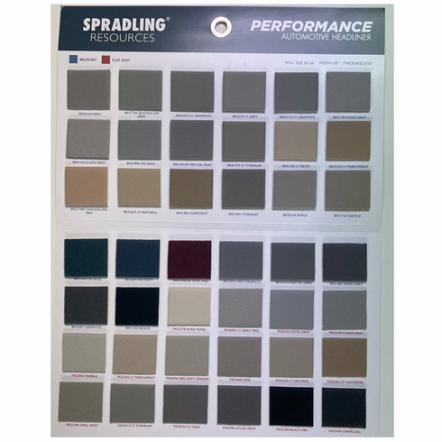 Automotive Headliner Sample Chart