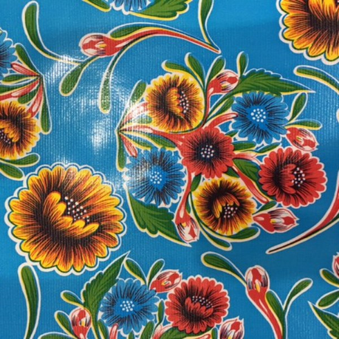 Sweetflower Blue Tablecloth Vinyl 54 Inch (Oilcloth)