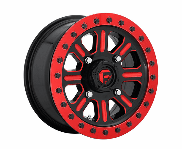 Fuel Hardline D911 Gloss Black & Milled w| Red Accents Beadlock Wheel Set - 15 Inch