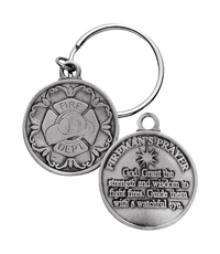 1-1/2 x 1-1/4 Inch Round Fine Pewter Police Prayer Key Chain
