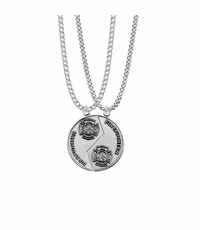 1-1/4 Inch Round Sterling Silver Fire Fighter Mizpah Medal with Genesis 31:48-50 Verse on Back